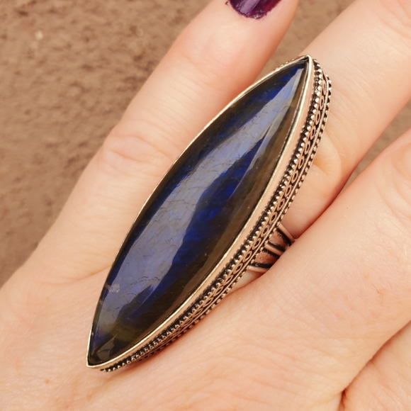 New Huge Labradorite 925 Silver Statement Ring. - Picture 11 of 16